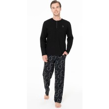 U.s Polo Assn. 18971 Erkek Uzun Kollu Yakası Üç Düğmeli Pijama Takımı-Siyah