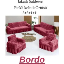 Upmall Jakarlı Şal Desen Koltuk, Kanepe, Çekyat Örtüsü, Likralı, Etekli, Koltuk Kılıfı 3+3+1+1 Takım 