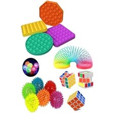 RoseRoi Stres Giderici Set 1 Popit 1 Zeka Küpü 1 Stres Yayı 1 Işıklı Dikenli Stres Topu Eğlenceli Tasarım