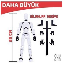 SYK Design (Büyük) Robot 20 Dummy Beyaz Siyah Tüm Eklemleri Hareketli Aksiyon Figürü Oyuncak