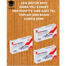 SEYFİKİRTASİYE 24/6 (Büyük Boy) Zımba Teli 3 Paket  Her Pakette 1000 Adet Tel  Toplam 3000 Basım Gümüş Renk Noki