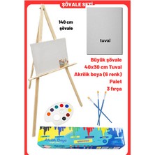 O&S Oyun ve Sanat Eğlen-Üret Resim Başlangıç Akrilik Boya Seti, Büyük Şövale (Şövalye),tuval (Tual Seti) Karne Hediyesi