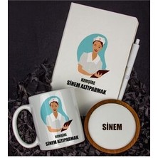  kişiye özel hemşire tasarım defter kupa ve bardak altlığı hediye seti 81425