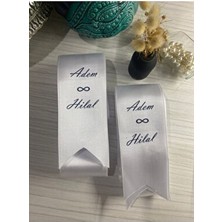 Nuksoc Düğün Nişan Gelin Damat Takı Kurdelesi 5-6 cm Eninde İsimli 2 Adet Beyaz Renk