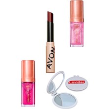 Avon Dudak Yağı Blossom + Tinted Plum + Dudak Yağı Shimmering Petal Paketi + Lovider Cep Aynası