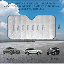 FASPOOR Büyük Boy Katlanabilir Araç Ön Cam Güneşliği Alüminyum Yansıtıcı Vantuzlu 150x70 cm BMW Uyumlu