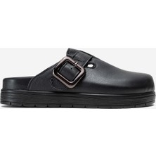 Dericlub Kadın Önü Kapalı Tokalı Sabo Günlük Terlik Gerçek Deri Zy 4000 Siyah