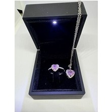 Nutly Accessories Işıklıkutuda Kalpli Kolye Yüzük Seti Ciddi Ilişki Sevgililer Günü Hediyesi Yılbaşı Hediyesi