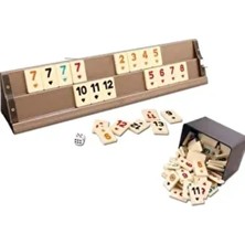 ErginGroup Büyük Boy Çantalı Lüks Tahta Ağaç Ahşap Kemik Taşlı Okey Takımı 43 cm Iskambil Kağıdı Açık Koyu Renk