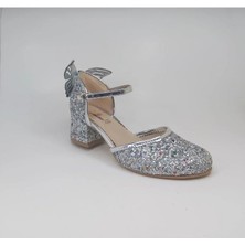 maxxi Mini Can P771 Gümüş Pullu Topuk Arka Kelebek Cırtlı Abiye Ayakkabı