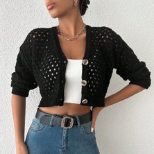 Alfanora Büyük Düğmeli Delikli Hırka Siyah