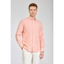 Bisse Regular Fit Uzun Kollu Turuncu Pamuk Keten Erkek Gömlek GMKTN250002_D64