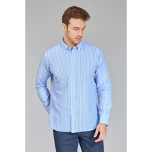Bisse Regular Fit Uzun Kollu Mavi Pamuk Keten Erkek Gömlek GMKTN250002_D35