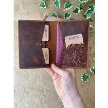 Alesta Leather Atelier (Isim Yazıyoruz) El Yapımı Deri Pasaport Kılıfı / Pasaport Cüzdanı
