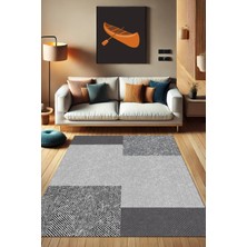 The Reef Design Goemetrik Dikdörtgen Desenli Halı Balıksırtı Kırçıllı Halı Gri Halı Salon ve Oturma Odası Halısı