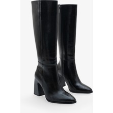 Lojo Kadın Sivri Burun Yandan Fermuarlı Topuklu Günlük Çizme Iroles Siyah