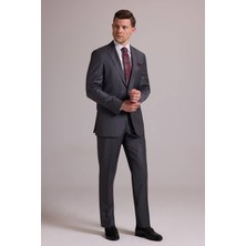 Ysf Erkek Gri Çizgili Regular Fit Mono Yaka %100 Yün Çizgili Takım Elbise