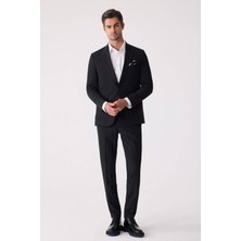 Ysf Erkek Siyah Slim Fit Torba Cep Çizgili Jogger Pantolonlu Sivri Yaka Takım Elbise