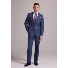 Ysf Erkek Mavi Regular Fit Mono Yaka Yünlü Takım Elbise