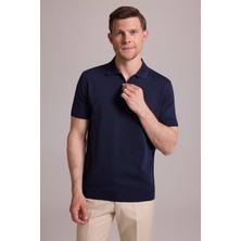 Ysf Erkek Lacivert Regular Fit Polo Yaka Fermuarlı Triko Tişört