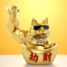KuzeyTacı Gold Hustle Cat – Kaslı Şans Kedisi Eğlenceli Dekoratif Vip