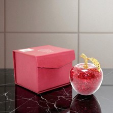 Kristal Elma Dekoratif Biblo – Kırmızı Taşlı, Altın Yapraklı Vip