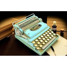 Dekoratif Metal Daktilo Mavi Nostaljik Tasarım Vip