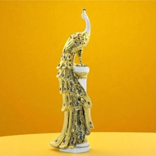 Lüks Dekoratif Tavus Kuşu Heykeli Ev Ofis Dekorasyonu Vip 48 cm