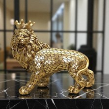 Altın Renkli Kraliyet Aslanı Biblosu – Dekoratif Polyester Heykel Vip