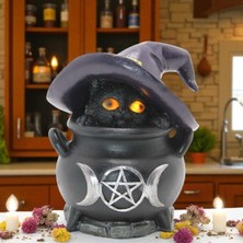 KuzeyTacı Büyücü Kedi Kazanı Gözlerinden Renkli Işıklar Çıkarır Sevimli Dekoratif Vip