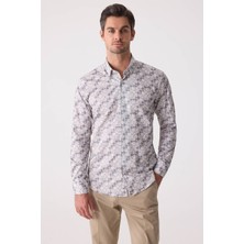 Ysf Erkek Bej Slim Fit Gizli Yaka Düğmeli Gömlek