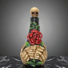 Polyester Necrobloom Kuru Kafa ve Gül Tasarmlı Şişe Şık Dekoratif Vip