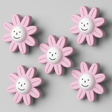 Plastik Gülücüklü Pembe Mobilya Çoçuk Odası Dolabı Kapak Kulpu Çekmece Kulbu 5 Adet
