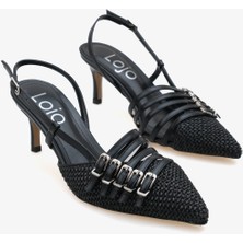 LOJO Kadın Stiletto Sivri Burun Kemer Detaylı Arkası Açık Topuklu Ayakkabı Auras