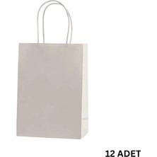 Büküm Saplı Mini Kağıt Çanta SETI-12LI, Parti, Doğum Günü, Hediye Çantaları, 11X15X6 Cm, Gri Renk