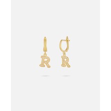 14 Ayar Kişiye Özel Harfli Zirkon Taşlı Zarif Altın Küpe