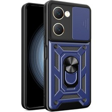 Gpack Vivo Y18 Uyumlu Kılıf Pars Sürgülü Kamera Korumalı Yüzüklü Sert Silikon Lacivert