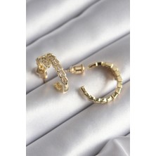 Sinerji Shop Pirinç Gümüş Renk Zirkon Taşlı Yılan Model Kadın Küpe - TJ-BKP8623