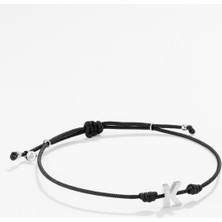 Gümüş Harfli Siyah Ipli Ikon Bileklik