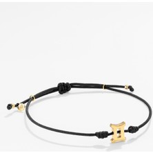 Gümüş Ikizler Burcu Siyah Bileklik