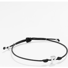 Gümüş Harfli Siyah Ipli Ikon Bileklik