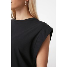 Kadın Basic Bisiklet Yaka Ay Kol T-Shirt %100 Pamuk