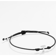 Gümüş Harfli Siyah Ipli Ikon Bileklik