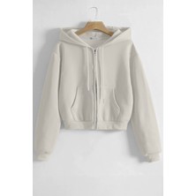 Ghassy Co. Kadın Pamuklu Crop Model Kanguru Cepli Sonbahar ve Ilkbahar Kapüşonlu Crop Sweatshirt