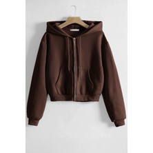 Ghassy Co. Kadın Pamuklu Crop Model Kanguru Cepli Sonbahar ve Ilkbahar Kapüşonlu Crop Sweatshirt