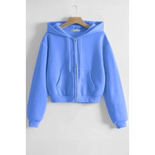 Ghassy Co. Kadın Pamuklu Crop Model Kanguru Cepli Sonbahar ve Ilkbahar Kapüşonlu Crop Sweatshirt