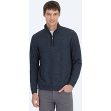 Lacivert Dik Yaka Çizgili Sweatshırt