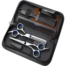 7 Parça 6 Inç 17 cm Uzunluk Deri Çantalı Profesyonel Kuaför Berber Saç Makas Seti Düz ve Ara Makas