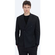 Siyah Çizgili Comfort Fit Ceket