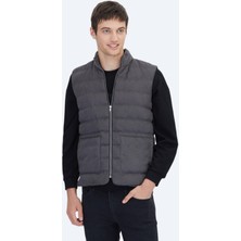 Gri Regular Fit Dik Yaka Casual Dokuma Spor Yelek